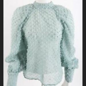 ZARA AQUA SHEER POLKA DOT TOP 💚